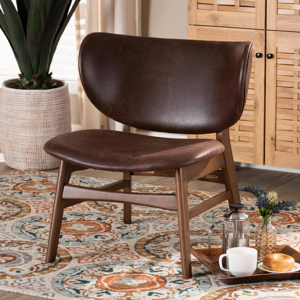 Marcos Dark Brown and Walnut Brown Accent Chair by Baxton Studio - Image 9