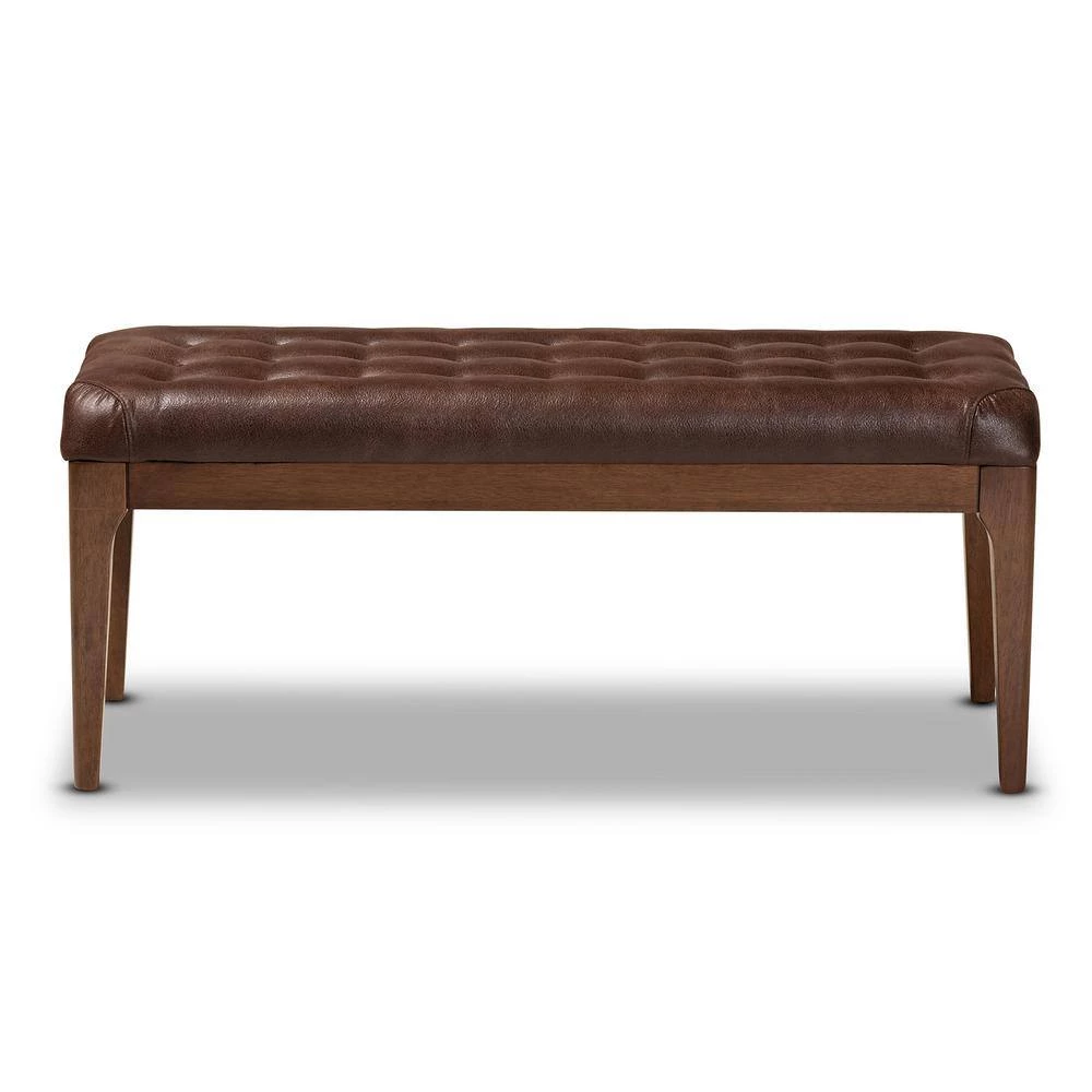 Walsh Dark Brown and Walnut Brown Dining Bench (17.7 in. H x 41.5 in. W 16.1 in. D) by Baxton Studio - Image 3
