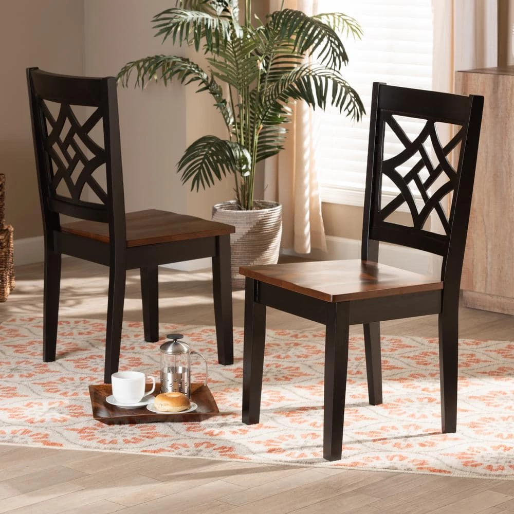 Nicolette Dark Brown and Walnut Brown Dining Chair (Set of 2) by Baxton Studio - Image 7