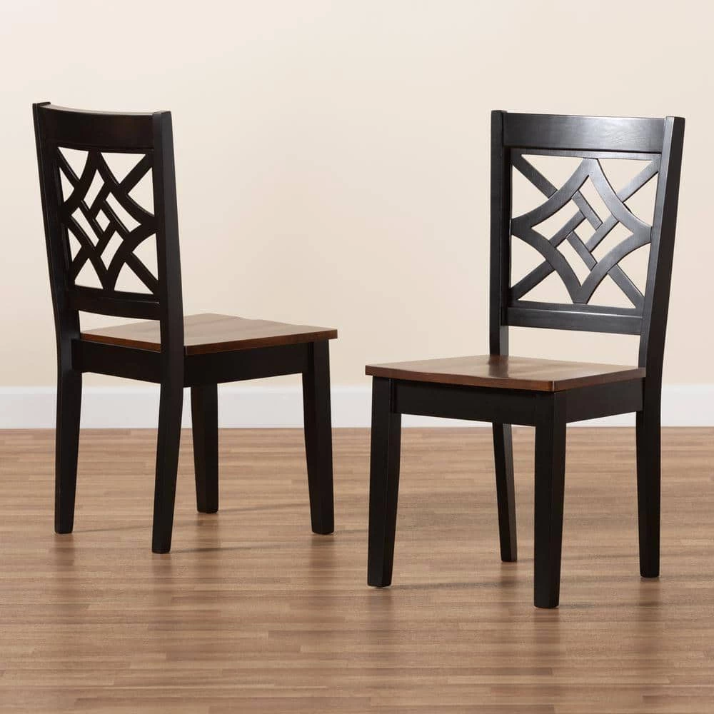Nicolette Dark Brown and Walnut Brown Dining Chair (Set of 2) by Baxton Studio - Image 6