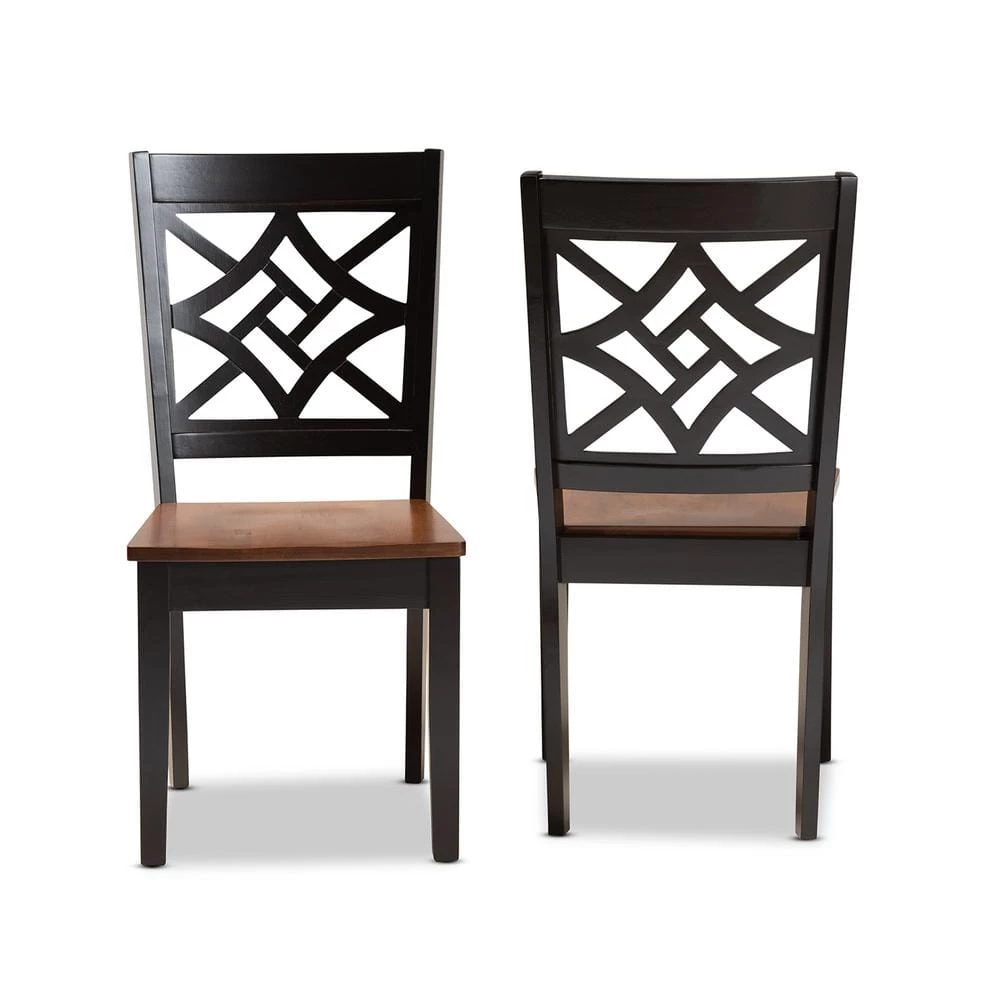 Nicolette Dark Brown and Walnut Brown Dining Chair (Set of 2) by Baxton Studio - Image 3