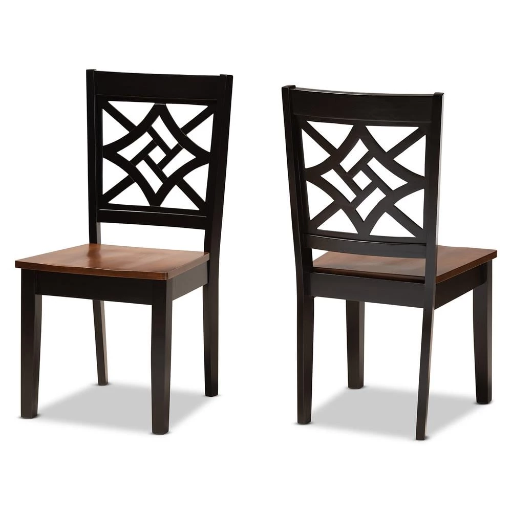 Nicolette Dark Brown and Walnut Brown Dining Chair (Set of 2) by Baxton Studio - Image 2
