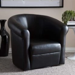 Julian Dark Brown Faux Leather Upholstered Accent Chair by Baxton Studio