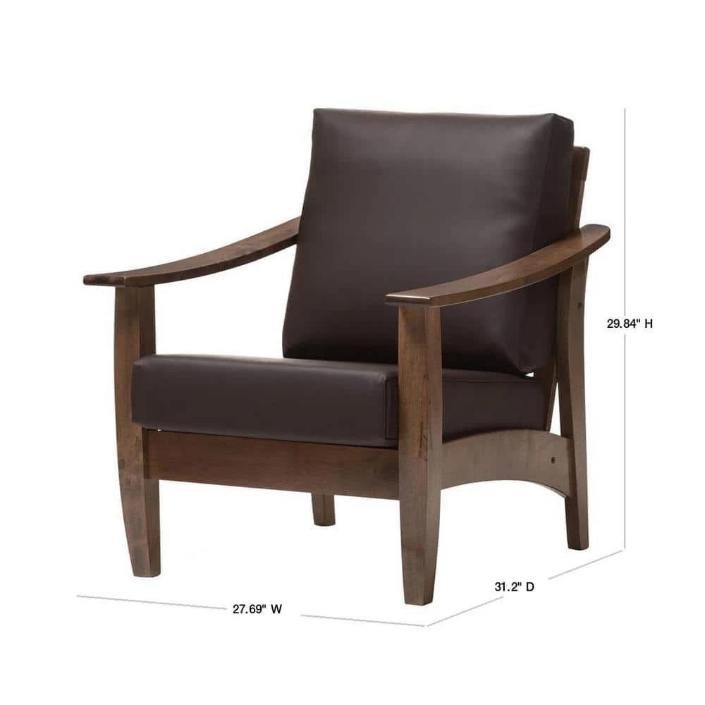 Pierce Dark Brown Faux Leather Upholstered Accent Chair by Baxton Studio - Image 3