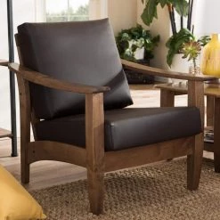 Pierce Dark Brown Faux Leather Upholstered Accent Chair by Baxton Studio