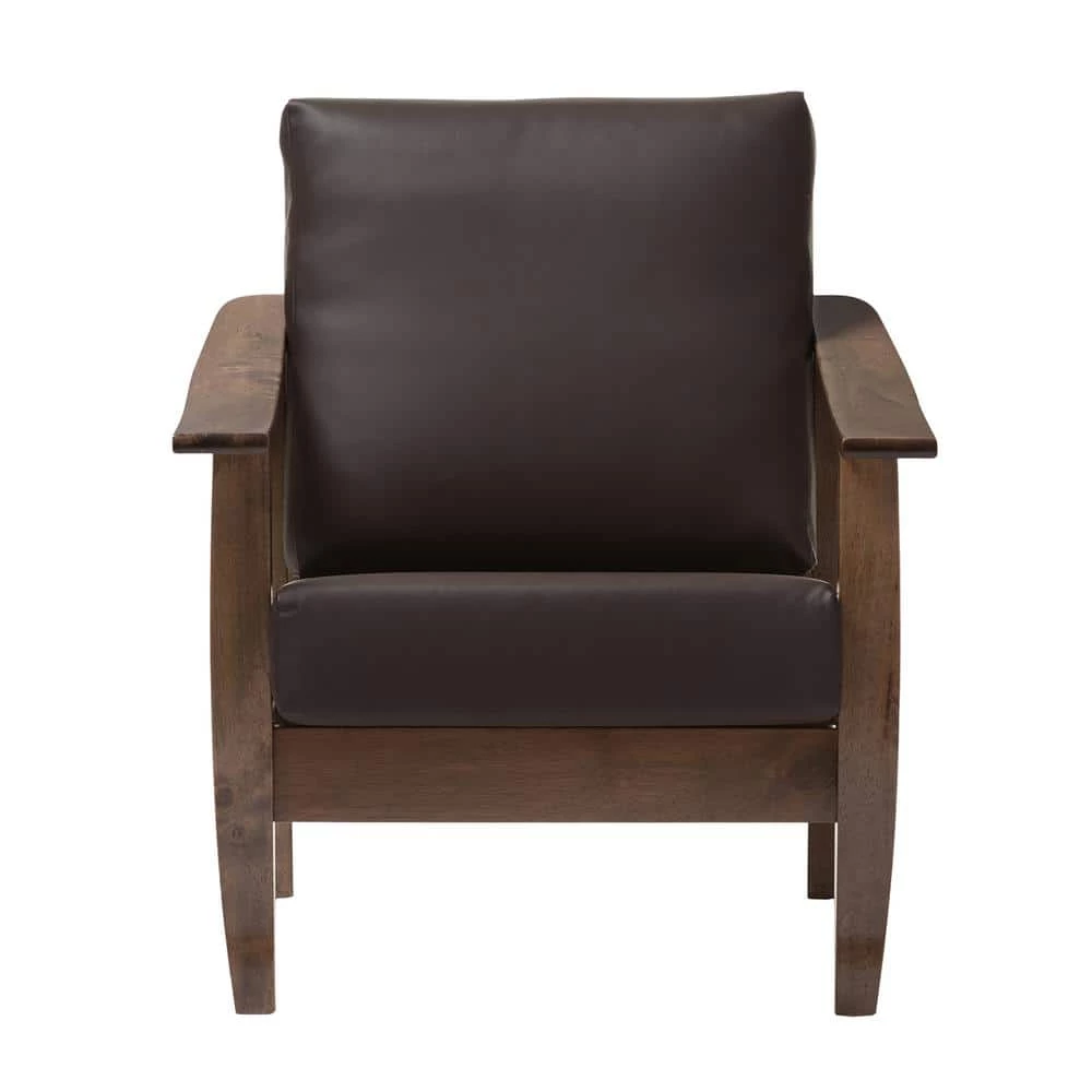 Pierce Dark Brown Faux Leather Upholstered Accent Chair by Baxton Studio - Image 4