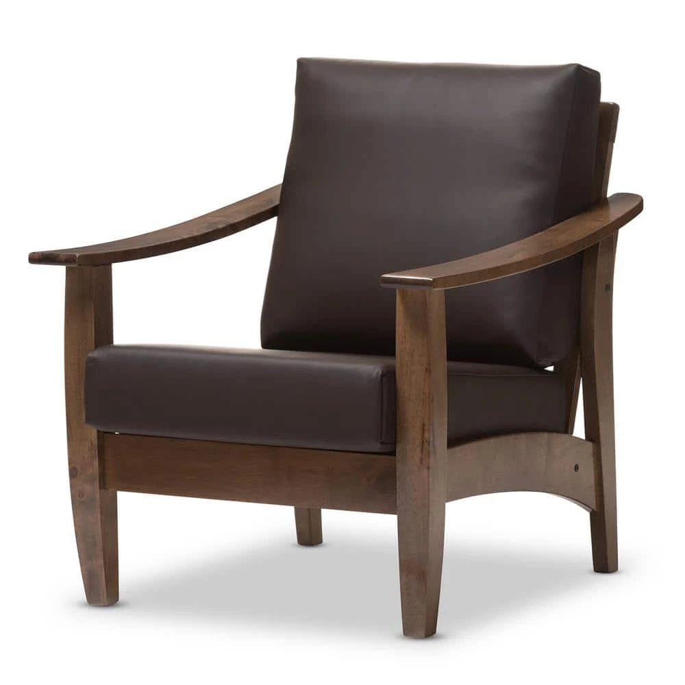 Pierce Dark Brown Faux Leather Upholstered Accent Chair by Baxton Studio - Image 2