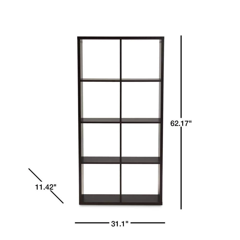 62.17 in. Dark Brown Wood 8-shelf Standard Bookcase with Open Back by Baxton Studio - Image 3