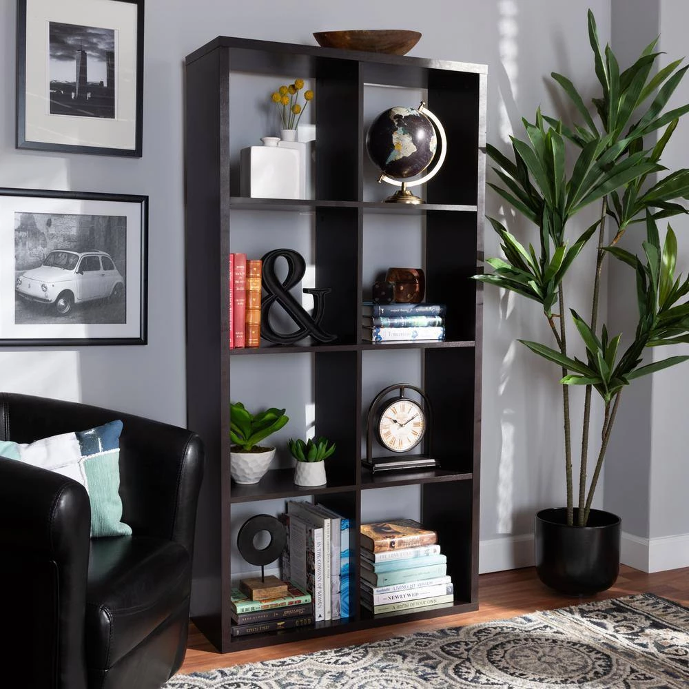 62.17 in. Dark Brown Wood 8-shelf Standard Bookcase with Open Back by Baxton Studio - Image 4