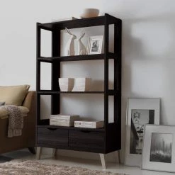 62.4 in. Dark Brown Wood 4-shelf Etagere Bookcase with Open Back by Baxton Studio