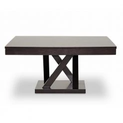 Everdon 36 in. Dark Brown Medium Square Wood Coffee Table with Pedestal Base by Baxton Studio