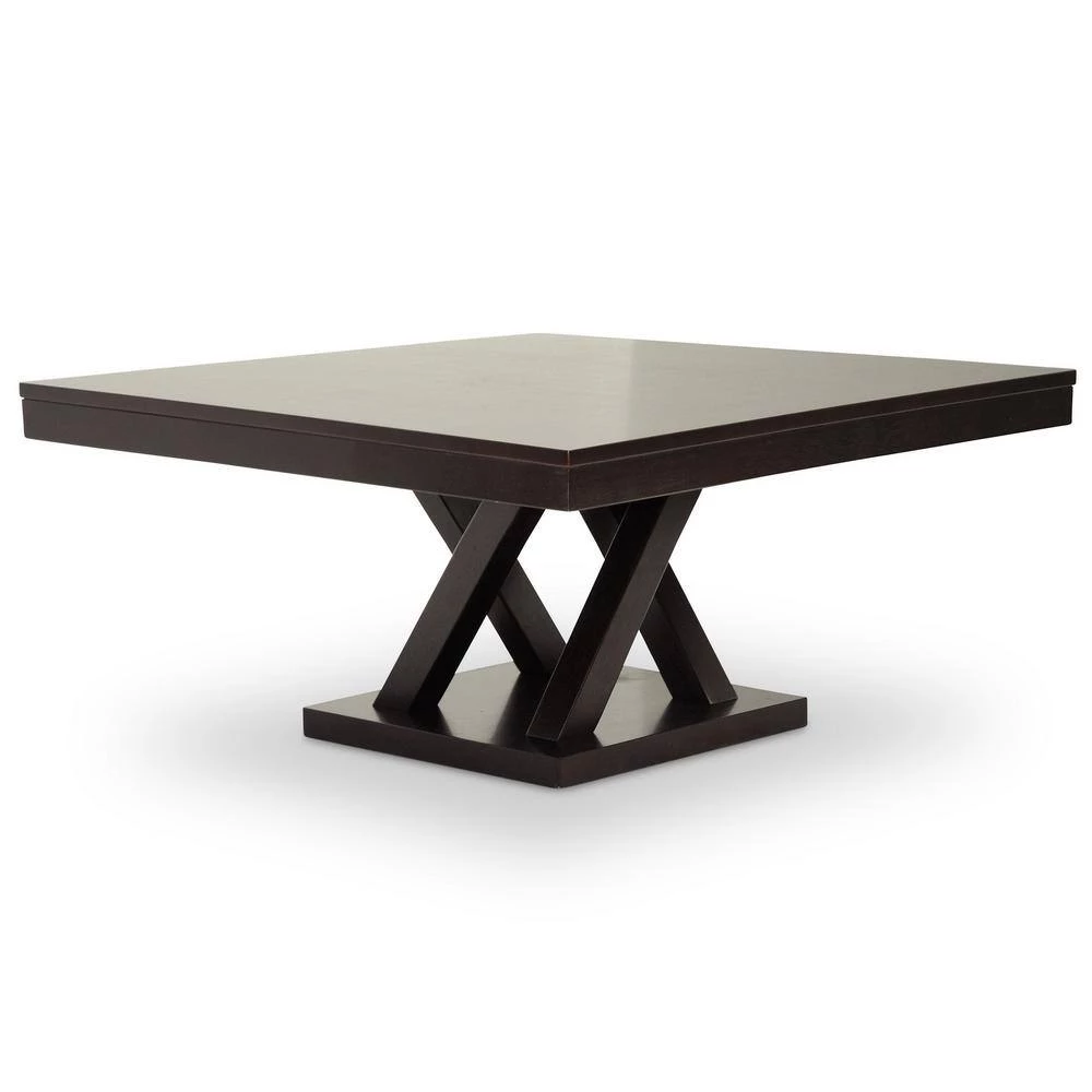 Everdon 36 in. Dark Brown Medium Square Wood Coffee Table with Pedestal Base by Baxton Studio - Image 2