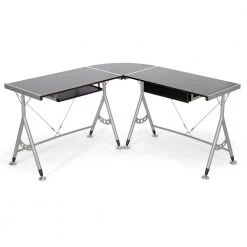 58 in. Dark Brown L-Shaped 1 -Drawer Computer Desk with Keyboard Tray by Baxton Studio