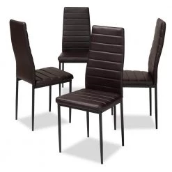 Armand Dark Brown Faux Leather Upholstered Dining Chair (Set of 4) by Baxton Studio