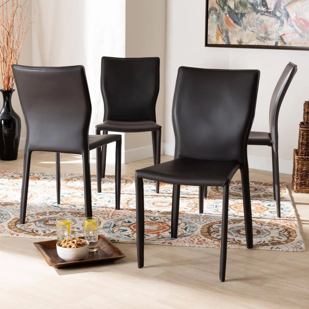 Heidi Dark Brown Faux Leather Dining Chair (Set of 4) by Baxton Studio - Image 8