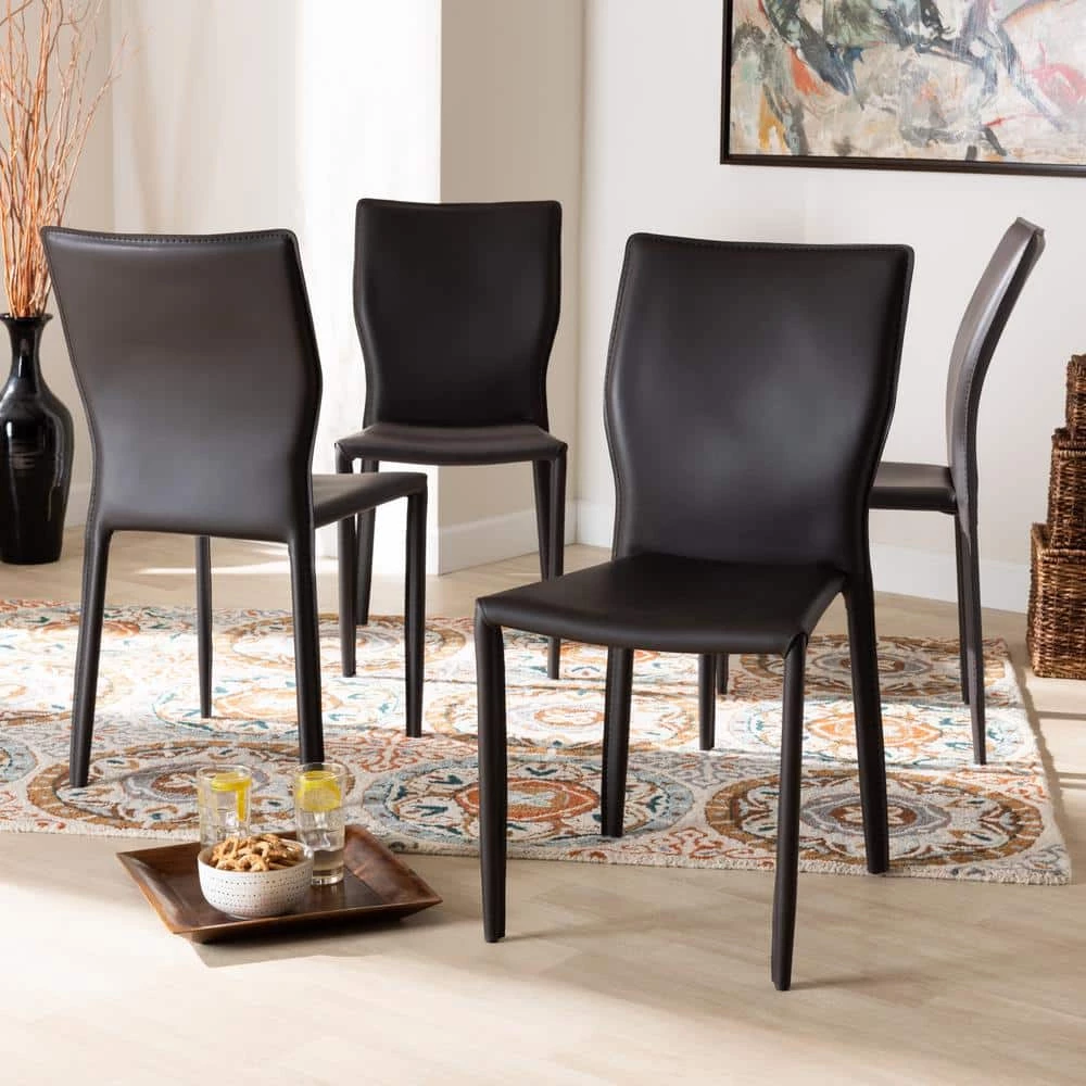 Heidi Dark Brown Faux Leather Dining Chair (Set of 4) by Baxton Studio - Image 3