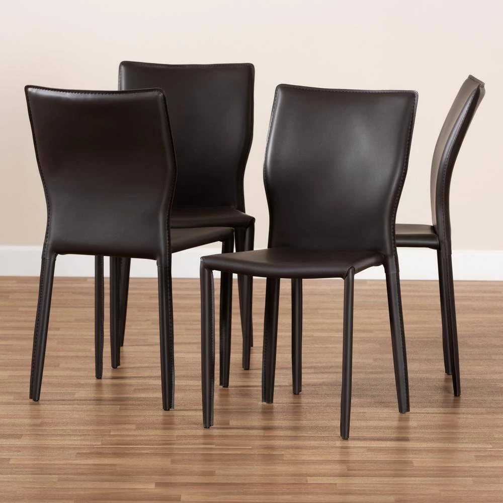 Heidi Dark Brown Faux Leather Dining Chair (Set of 4) by Baxton Studio - Image 7
