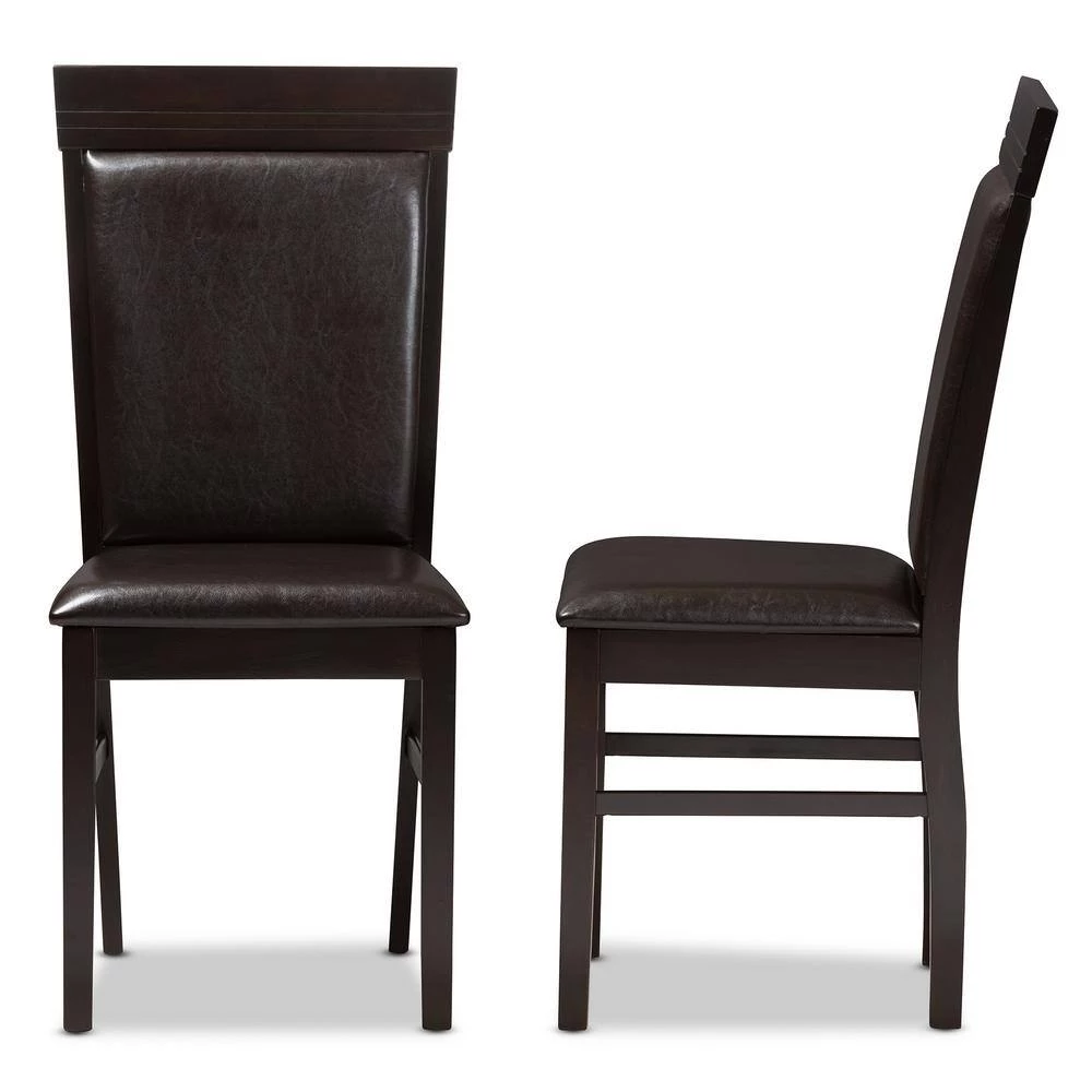 Thea Dark Brown Faux Leather Dining Chair (Set of 2) by Baxton Studio - Image 5