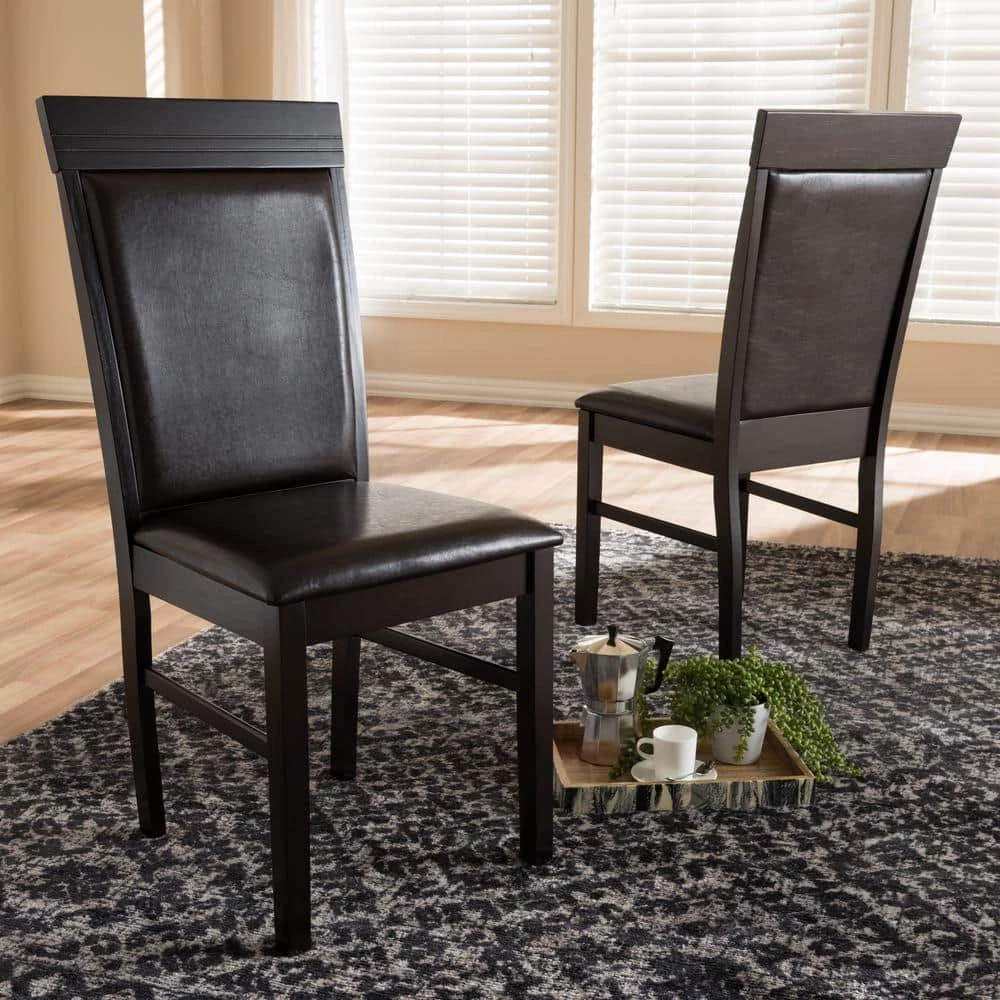Thea Dark Brown Faux Leather Dining Chair (Set of 2) by Baxton Studio - Image 3