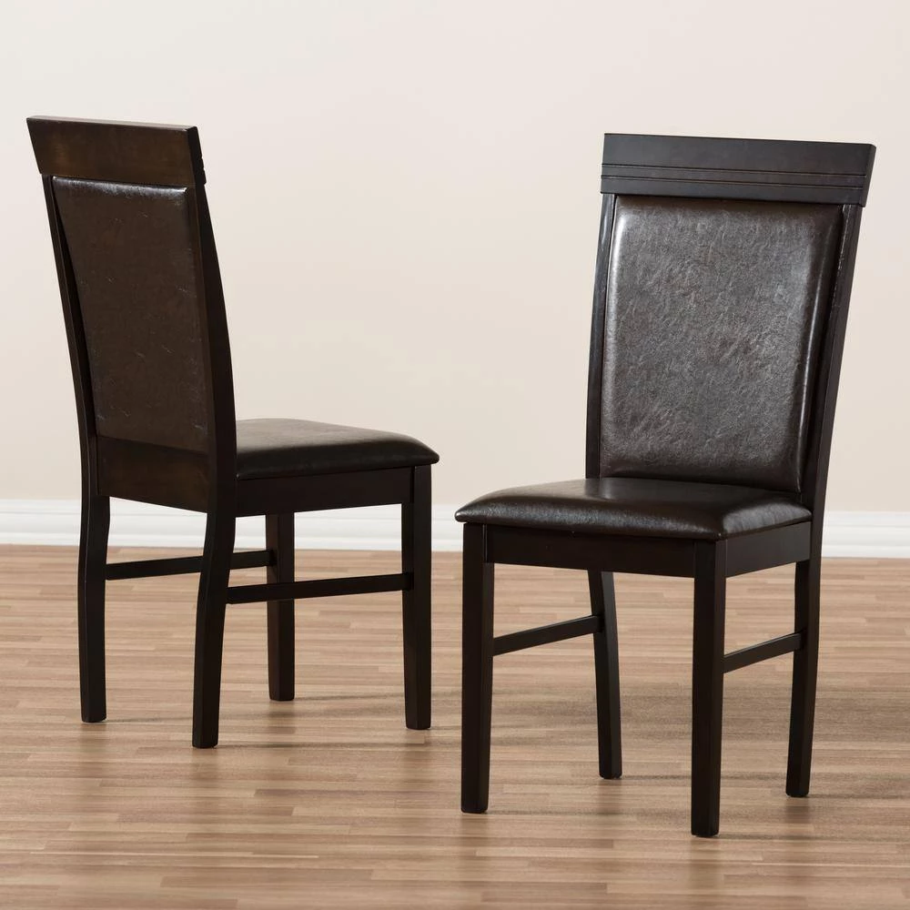 Thea Dark Brown Faux Leather Dining Chair (Set of 2) by Baxton Studio - Image 7