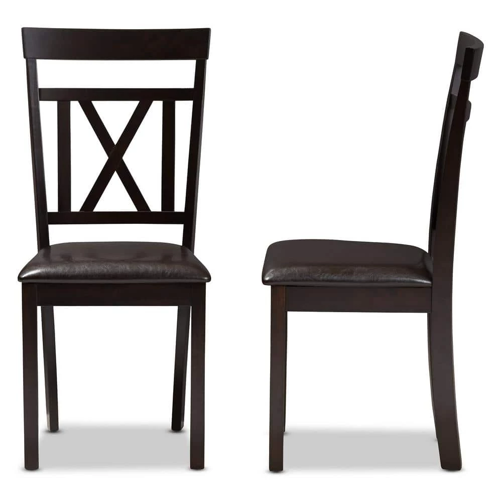 Rosie Dark Brown Faux Leather Dining Chair (Set of 2) by Baxton Studio - Image 5