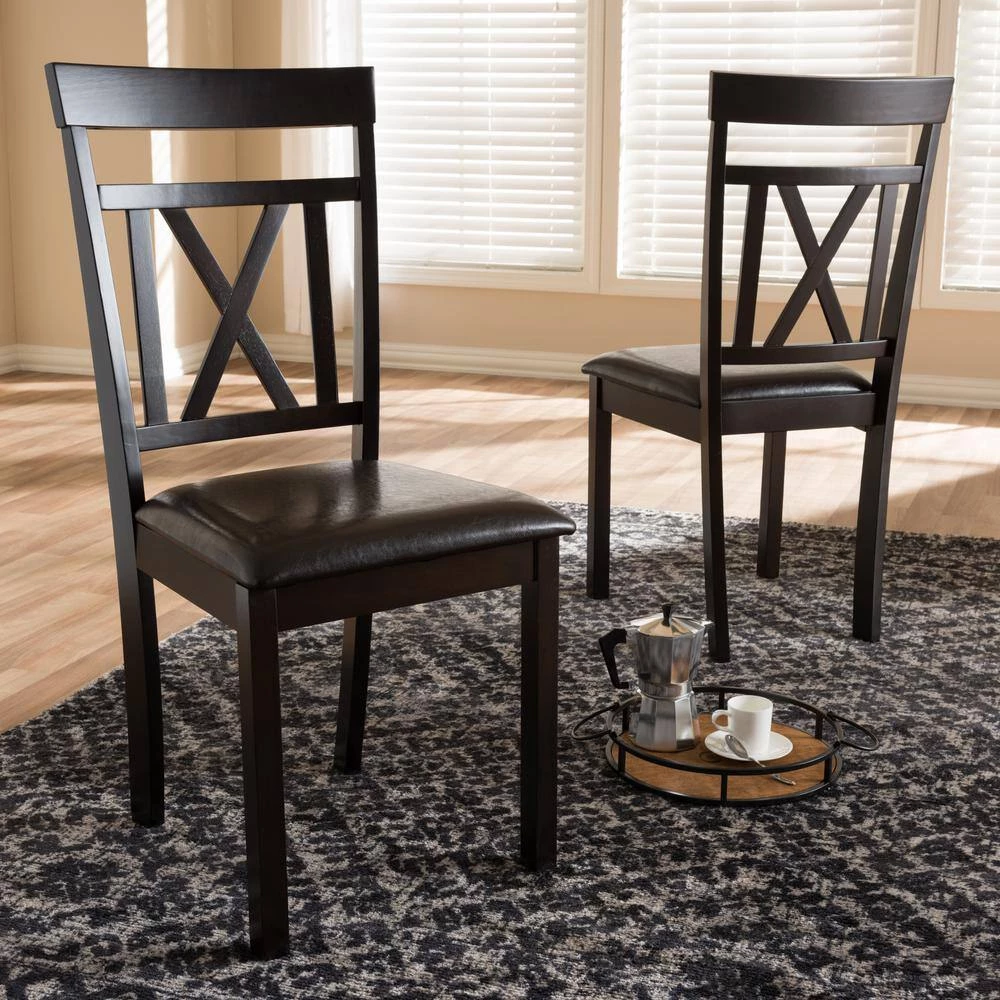 Rosie Dark Brown Faux Leather Dining Chair (Set of 2) by Baxton Studio - Image 3