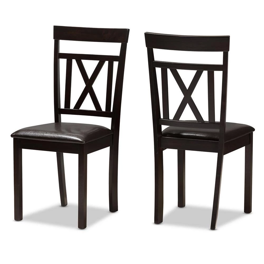Rosie Dark Brown Faux Leather Dining Chair (Set of 2) by Baxton Studio - Image 4
