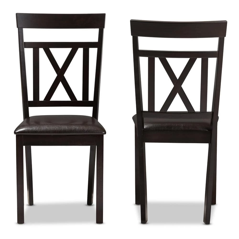 Rosie Dark Brown Faux Leather Dining Chair (Set of 2) by Baxton Studio