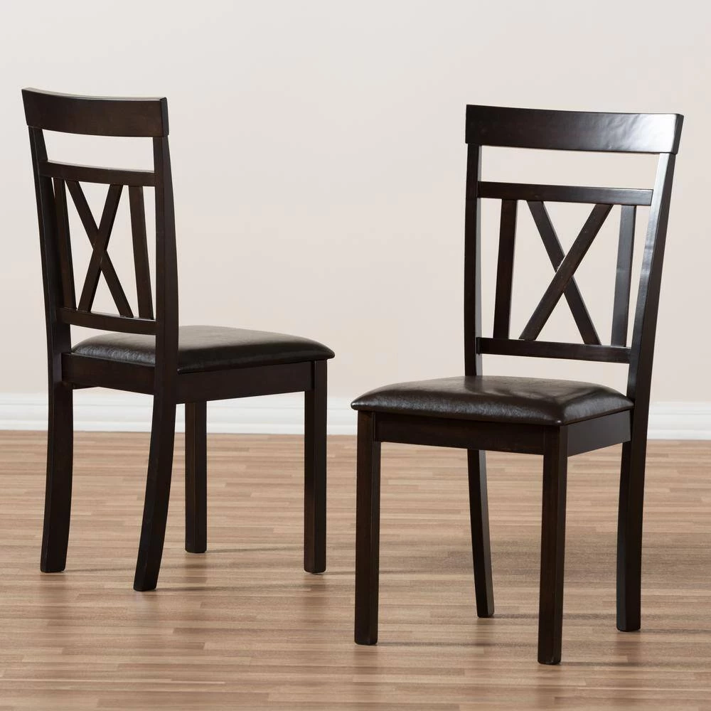 Rosie Dark Brown Faux Leather Dining Chair (Set of 2) by Baxton Studio - Image 7