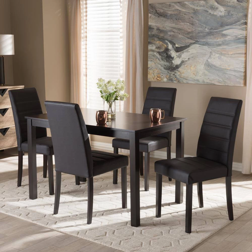 Lorelle 5-Piece Dark Brown Dining Set by Baxton Studio - Image 4
