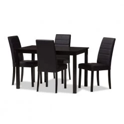 Lorelle 5-Piece Dark Brown Dining Set by Baxton Studio