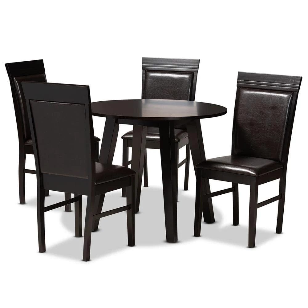Miya 5-Piece Dark Brown Dining Set by Baxton Studio