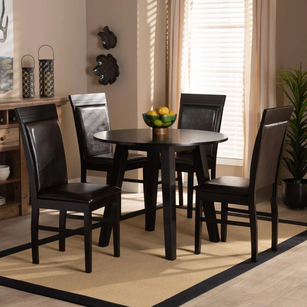 Miya 5-Piece Dark Brown Dining Set by Baxton Studio - Image 3