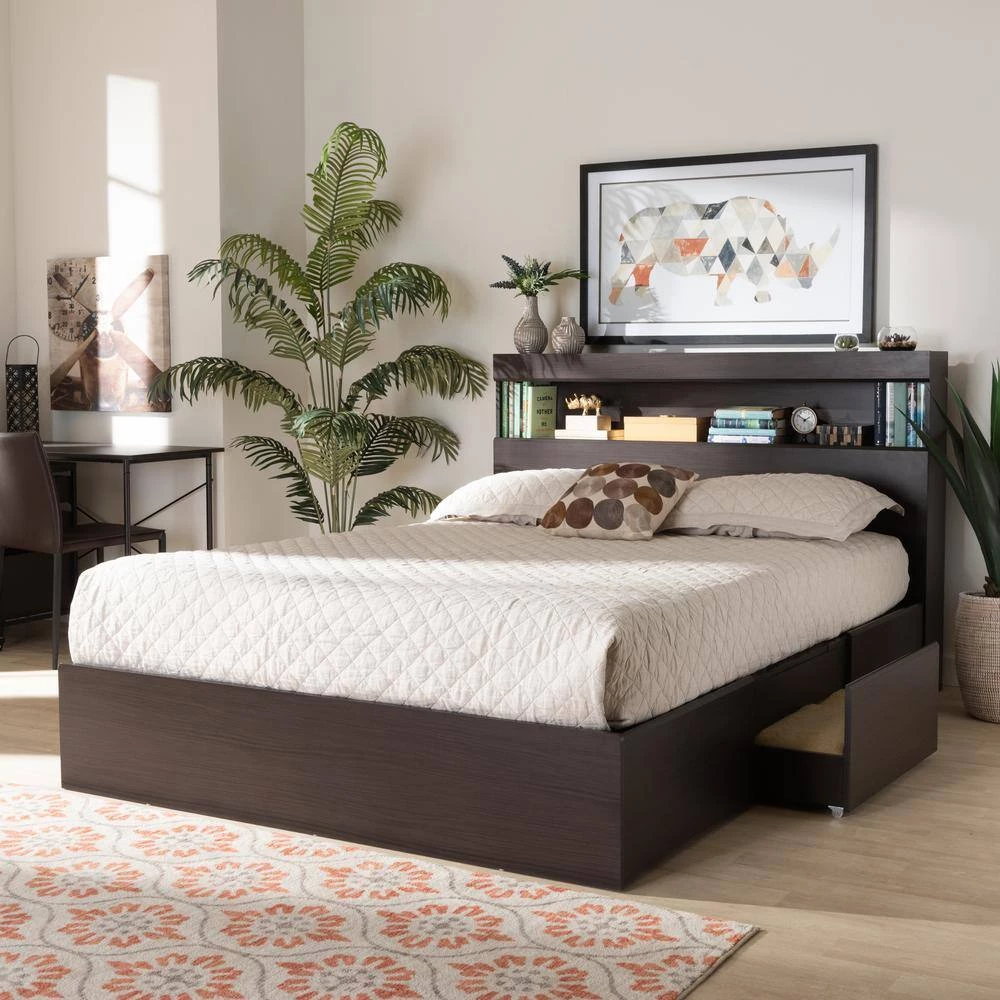 Blaine Dark Brown Queen Platform Storage Bed by Baxton Studio - Image 7