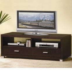 Derwent 47 in. Dark Brown Wood TV Stand with 2 Drawer Fits TVs Up to 52 in. with Cable Management by Baxton Studio