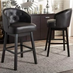 Avril Brown Faux Leather Upholstered 2-Piece Bar Stool Set by Baxton Studio