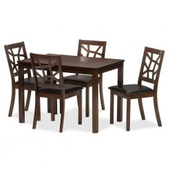 Mozaika 5-Piece Dark Brown Faux Leather Upholstered Dining Set by Baxton Studio
