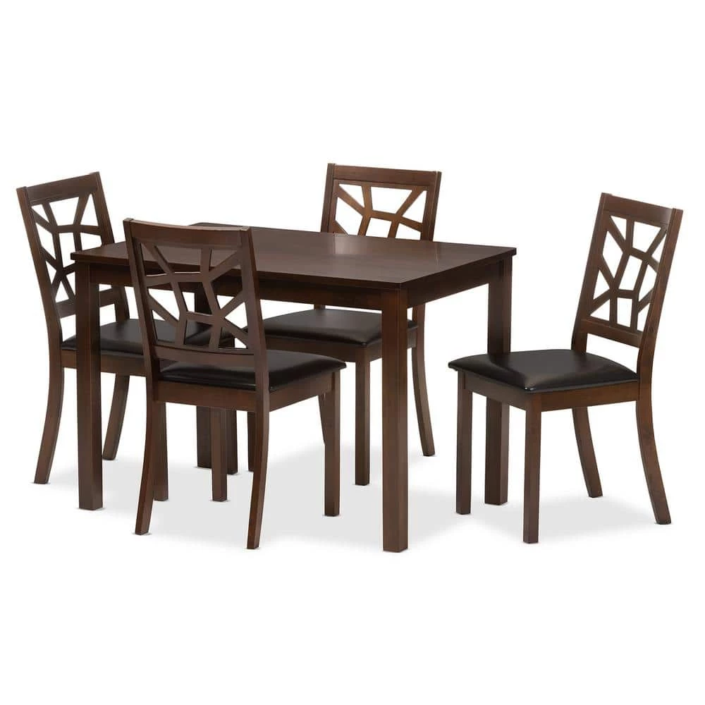 Mozaika 5-Piece Dark Brown Faux Leather Upholstered Dining Set by Baxton Studio