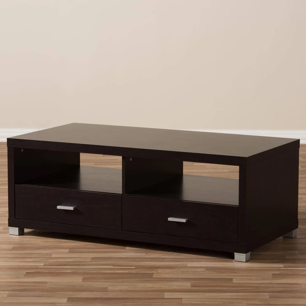 Derwent 47 in. Dark Brown Large Rectangle Wood Coffee Table with Drawers by Baxton Studio - Image 7