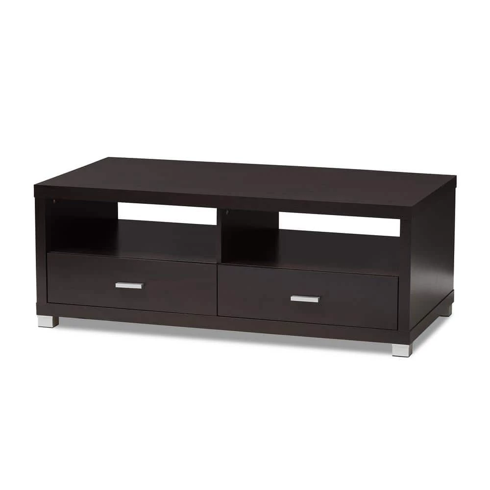 Derwent 47 in. Dark Brown Large Rectangle Wood Coffee Table with Drawers by Baxton Studio - Image 2