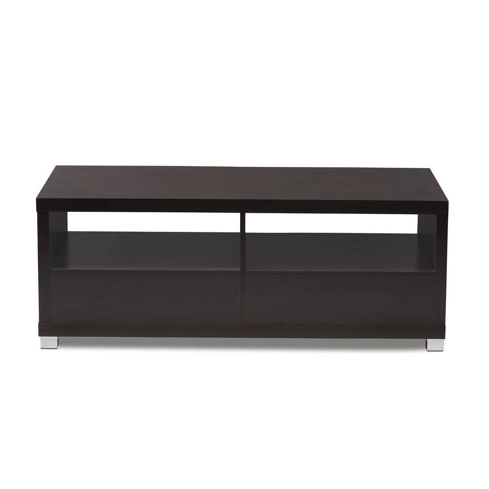 Derwent 47 in. Dark Brown Large Rectangle Wood Coffee Table with Drawers by Baxton Studio - Image 6