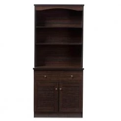 Agni Dark Brown Wood Buffet with Hutch by Baxton Studio