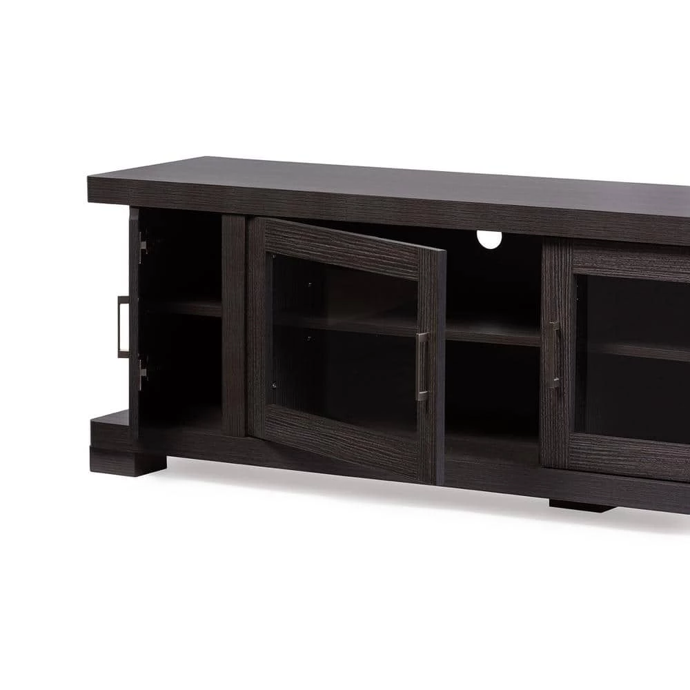 Viveka 70 in. Dark Brown Wood TV Stand Fits TVs Up to 78 in. with Cable Management by Baxton Studio - Image 6