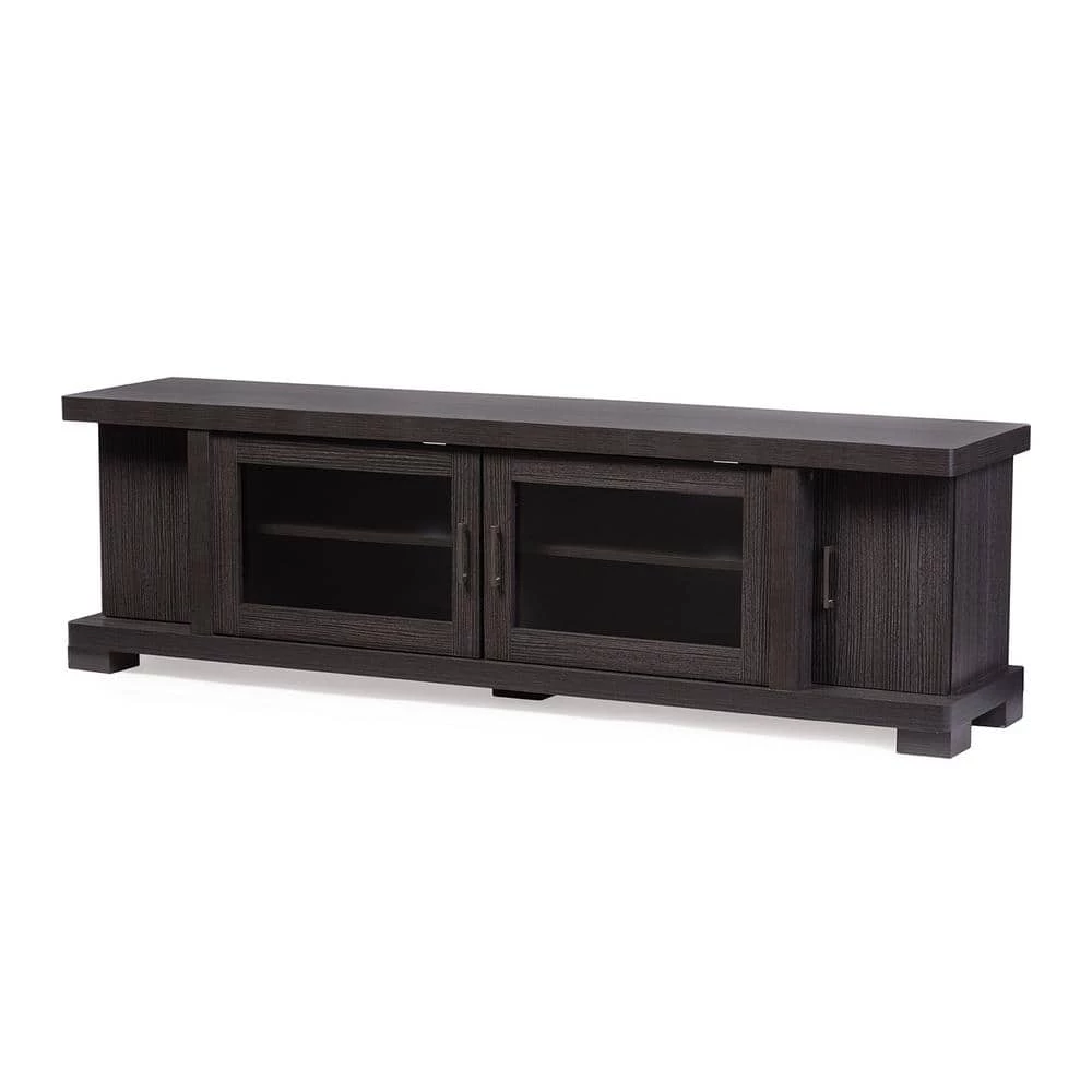 Viveka 70 in. Dark Brown Wood TV Stand Fits TVs Up to 78 in. with Cable Management by Baxton Studio - Image 2