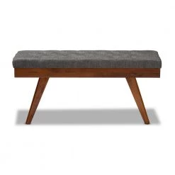 Alona Dark Gray and Oak Fabric Dining Bench by Baxton Studio