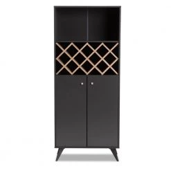 Serafino 10-Bottle Dark Gray and Oak Brown Wine Cabinet by Baxton Studio