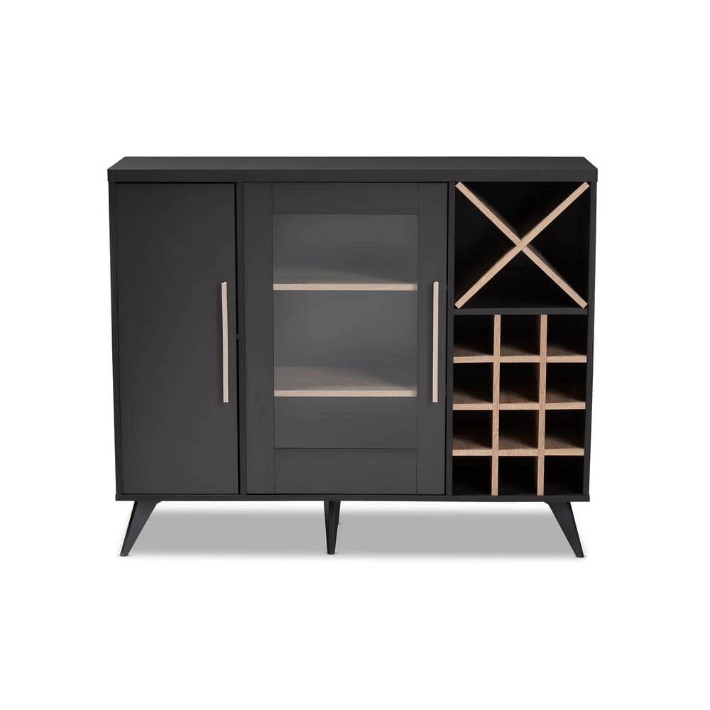 Pietro 24-Bottle Dark Gray and Oak Brown Wine Cabinet by Baxton Studio