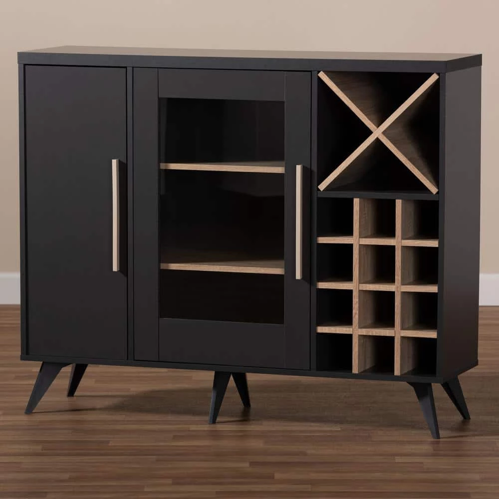 Pietro 24-Bottle Dark Gray and Oak Brown Wine Cabinet by Baxton Studio - Image 8