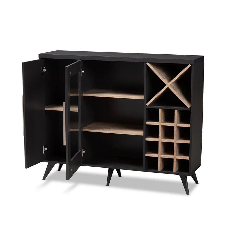 Pietro 24-Bottle Dark Gray and Oak Brown Wine Cabinet by Baxton Studio - Image 3
