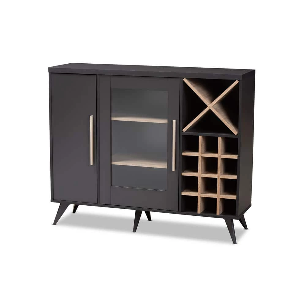 Pietro 24-Bottle Dark Gray and Oak Brown Wine Cabinet by Baxton Studio - Image 2